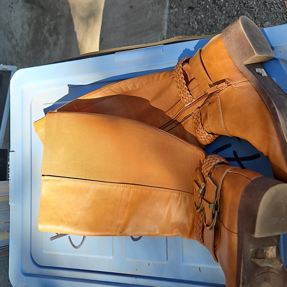Stylish Tan Leather Boots with Braided Detail Torrid Brand. Wore Maybe Twice.